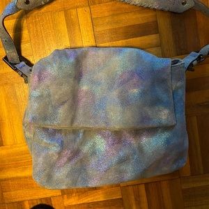 Glittery shoulder bag on suede